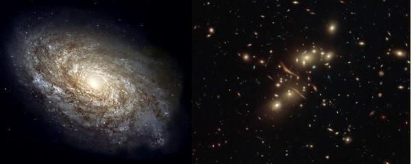 شکل 1: کهکشان (سمت چپ) و خوشه ای از کهکشان ها (راست). 